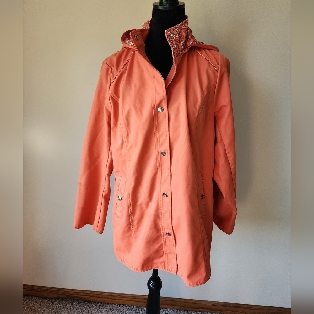 Dennis Basso Women's Orange And Paisley Coat Women's Size M.